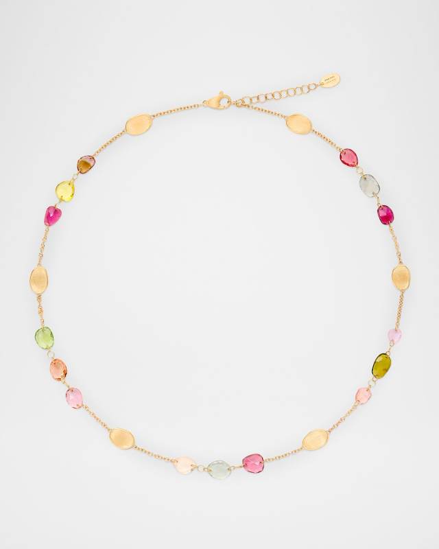18K Single Strand Lunaria Tourmaline Necklace with Mixed Tourmalines